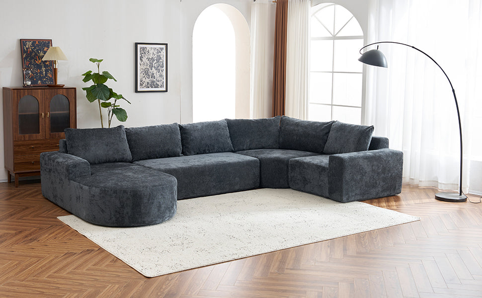 141.7" Oversized Modular Sofa Cloud Sectional Sofa Set Upholstered Couches U-shaped Sofa with Deep Seat for Living Room, Grey