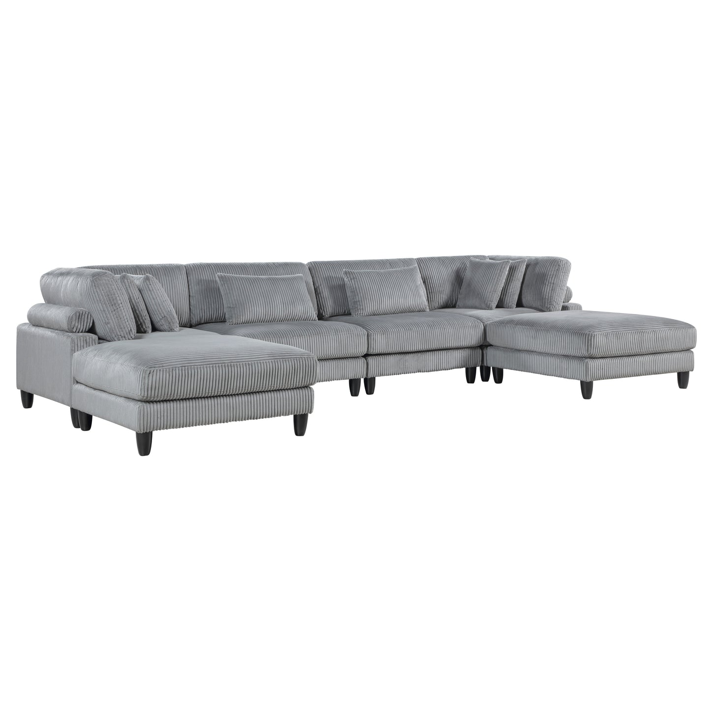 6pc Modular Sectional Set Gray Corduroy Upholstery 2x Armless Chairs 2x Corner Seats 2x Ottomans Pillows Living Room Furniture