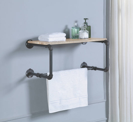 Mankato Oak and Sandy Grey Wall Rack with Shelf