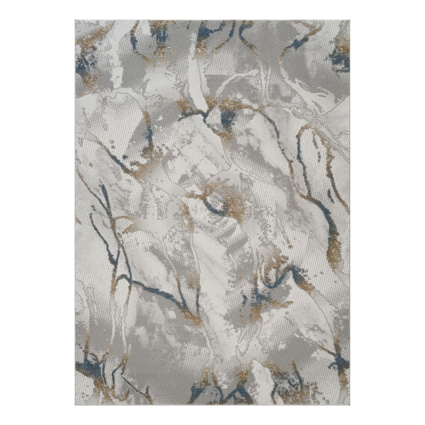 Geometrix GC_DIM1001 Gray / Gold / Blue 5 ft. 3 in. x 7 ft. 3 in. Contemporary Area Rug with Geometric 3D Effect