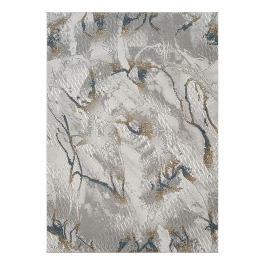 Geometrix GC_DIM1001 Gray / Gold / Blue 5 ft. 3 in. x 7 ft. 3 in. Contemporary Area Rug with Geometric 3D Effect