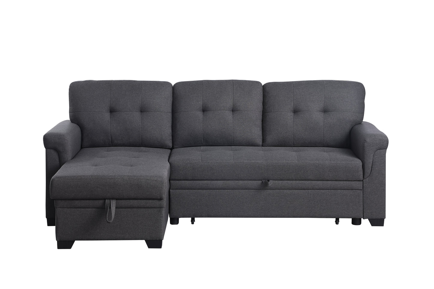 Lucca 84" Dark Gray Linen Reversible Sleeper Sectional Sofa with Storage Chaise