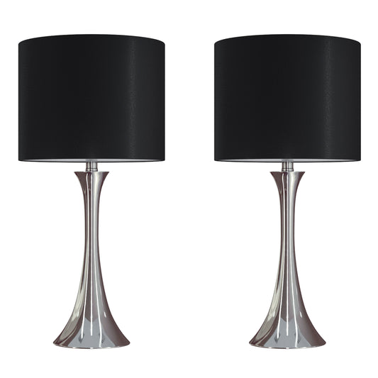 Lenuxe 24" Contemporary Metal Table Lamp in Polished Nickel with Black Silk-like Shade from Grandview Gallery by LumiSource - Set of 2