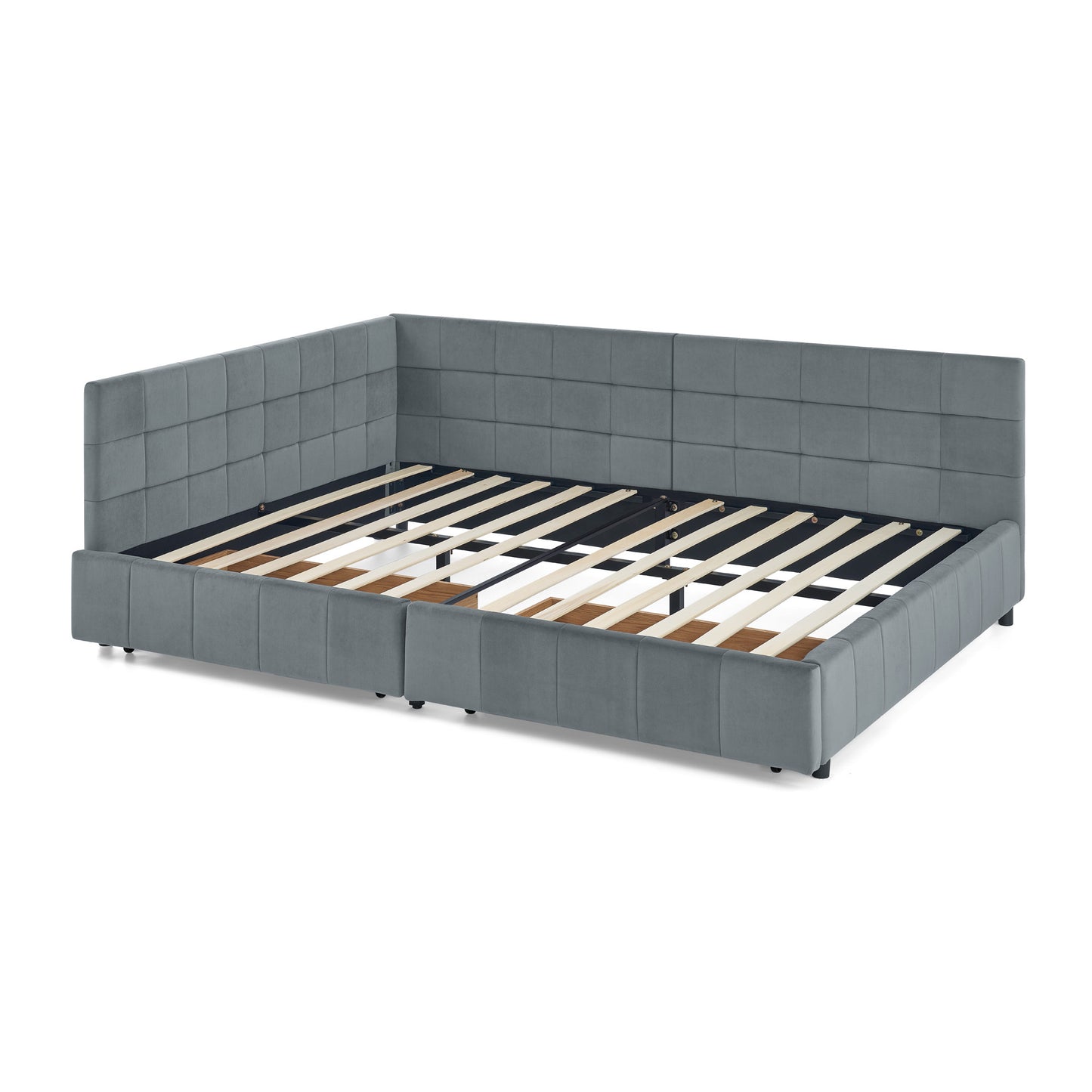 Full Size Storage Upholstered Tufted Bed Frame, Sofa Bed Frame with Comfortable Backrest and Armrests, Full Size Bed for Bedroom, Living Room,Velvet, GREY(80.5''*59''*29.5'')