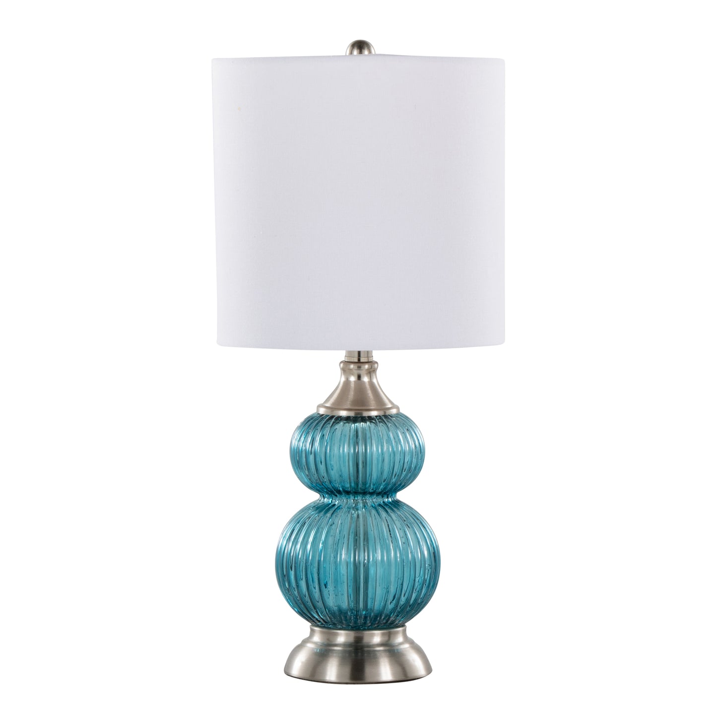 Belle 20" Contemporary Glass Accent Lamp in Clear Sapphire Blue Seeded Glass,  Brushed Nickel and White Linen Shade from Grandview Gallery by LumiSource - Set of 2