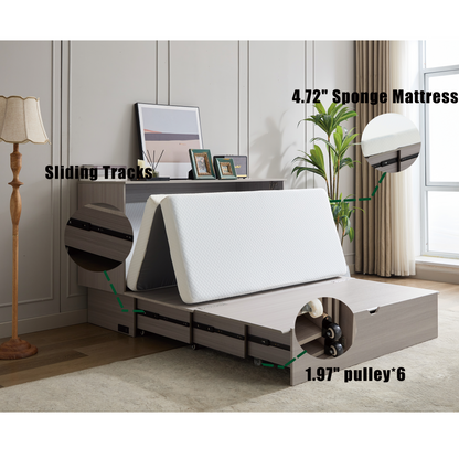 [NEW ARRIVED] [VIDEO PROVIDED]Cabinet Bed with Storage, Queen Bed ,Folding Foam Mattress & Oversized Drawers, Murphy Bed , Set of Sockets & USB Ports,Space-Saving Folding Murphy Bed , Gray