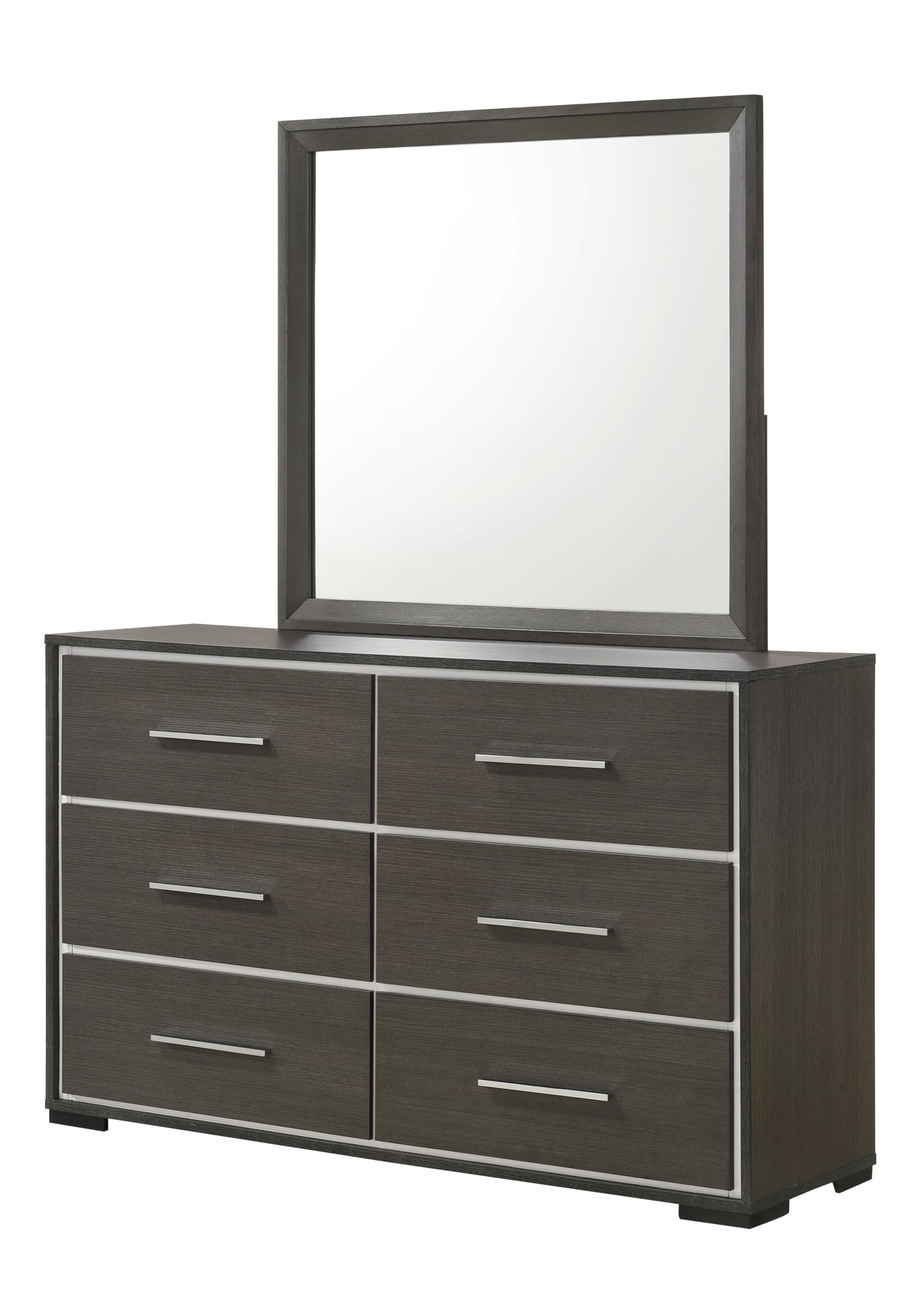 1pc Contemporary 6-Drawer Dresser with Chrome Accents Gray Rustic Finish Bedroom Wooden Furniture