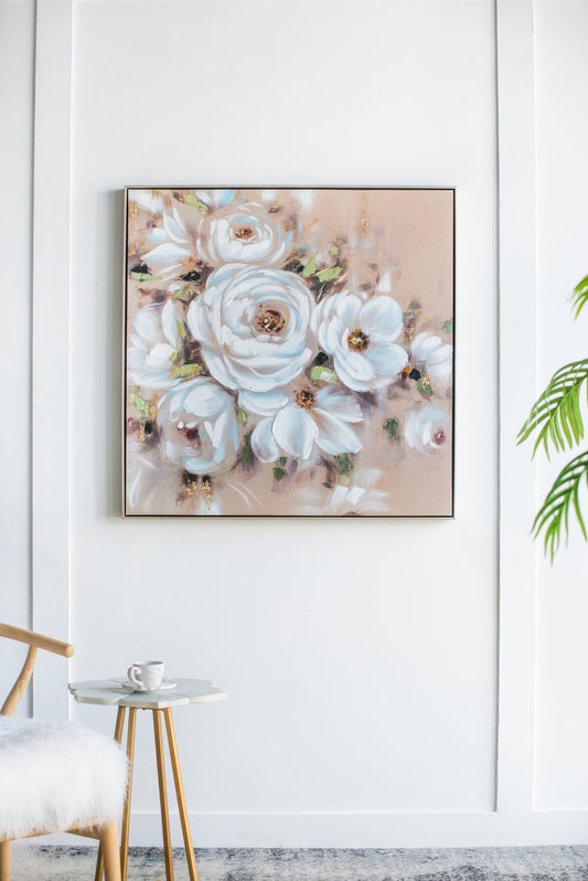 36' x 36' Square Framed Wall Art Flower Canvas Print, Home Decor for Living Room Kitchen Foyer Office