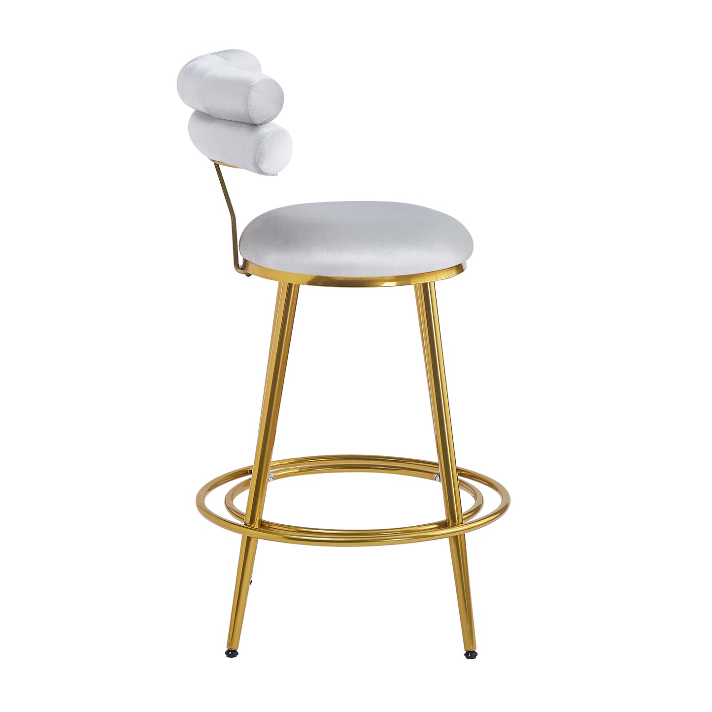 27.65'' Modern Counter Stools Set of 2,Light gray velvet Counter Stools with iron Frame,Soft back and cushion,Footrest,suitable for Kitchen/Bedroom/Dining Room