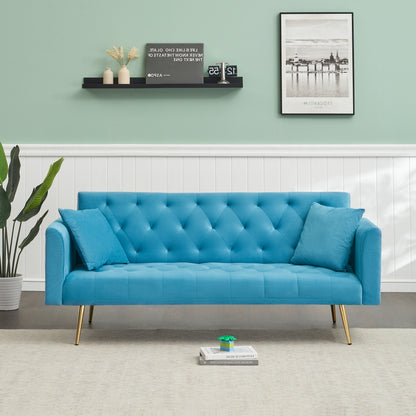 71 inch convertible love seat sofa, American retro, light blue velvet, suitable for small living room, bedroom, office