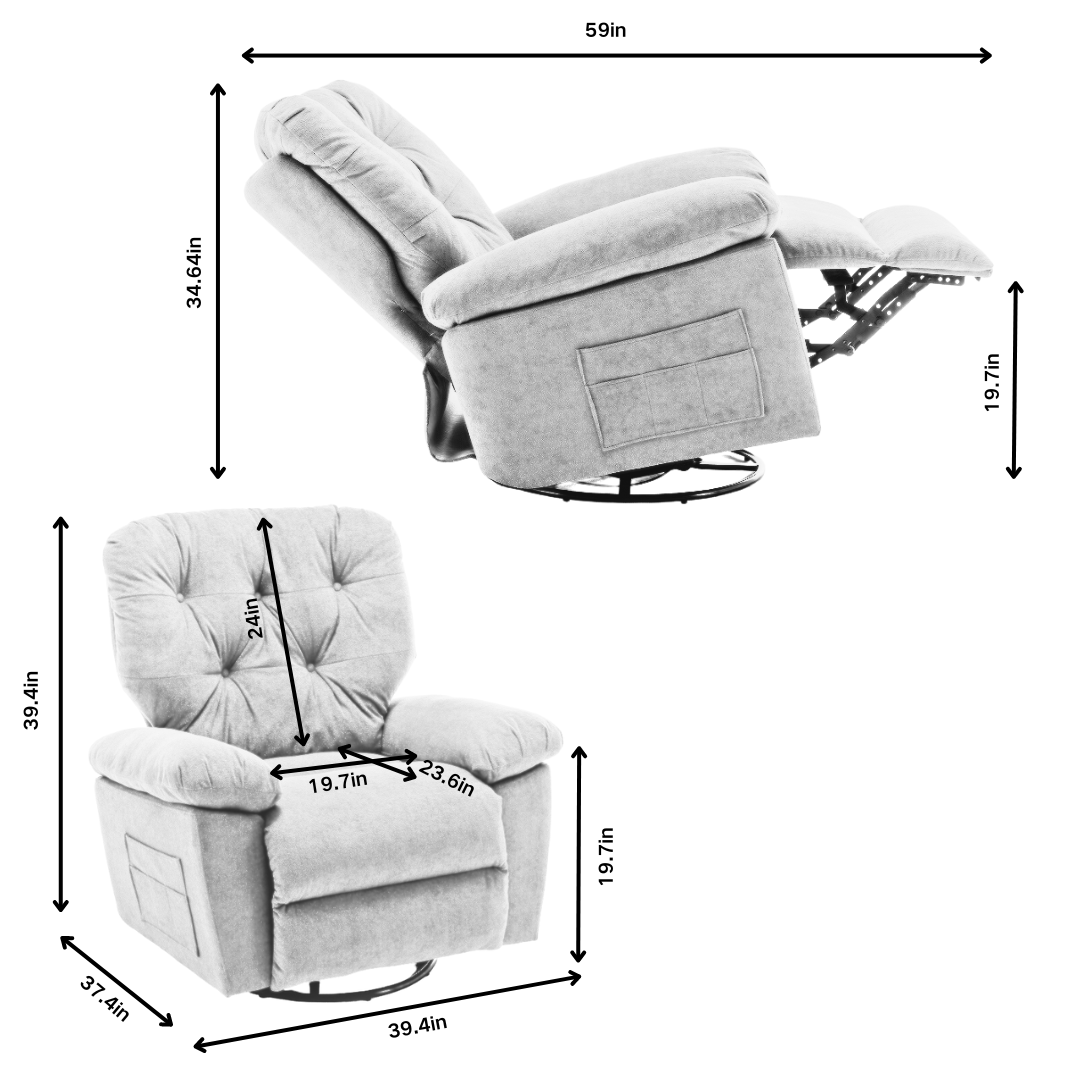 Beige Relaxing Recliner Chair,Soft Artificial Fleece, Overstuffed, Swivel, Glider, Side Pocket