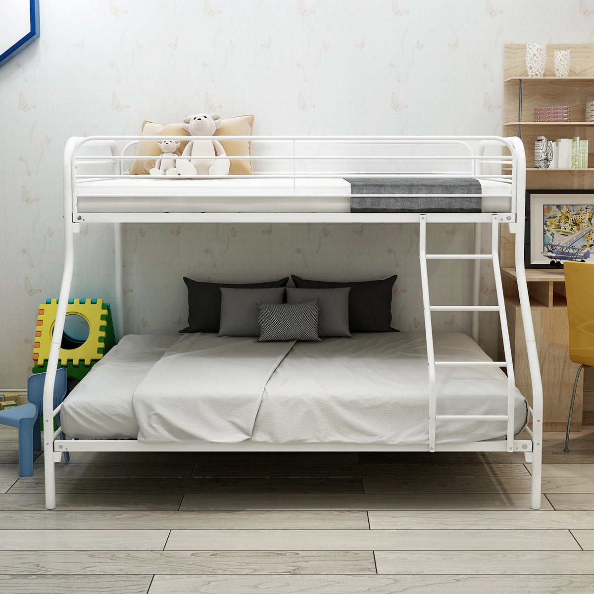 Heavy Duty Twin-Over-Full Metal Bunk Bed, Easy Assembly with Enhanced Upper-Level Guardrail, White