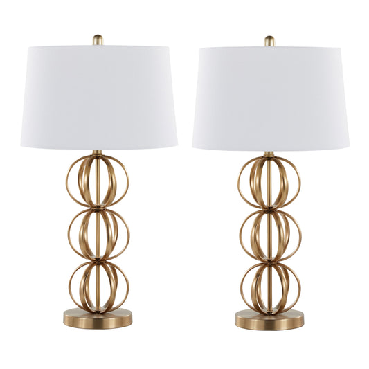 Linx 29' Contemporary Metal Table Lamp in Gold Metal and White Linen Shade from Grandview Gallery by LumiSource - Set of 2