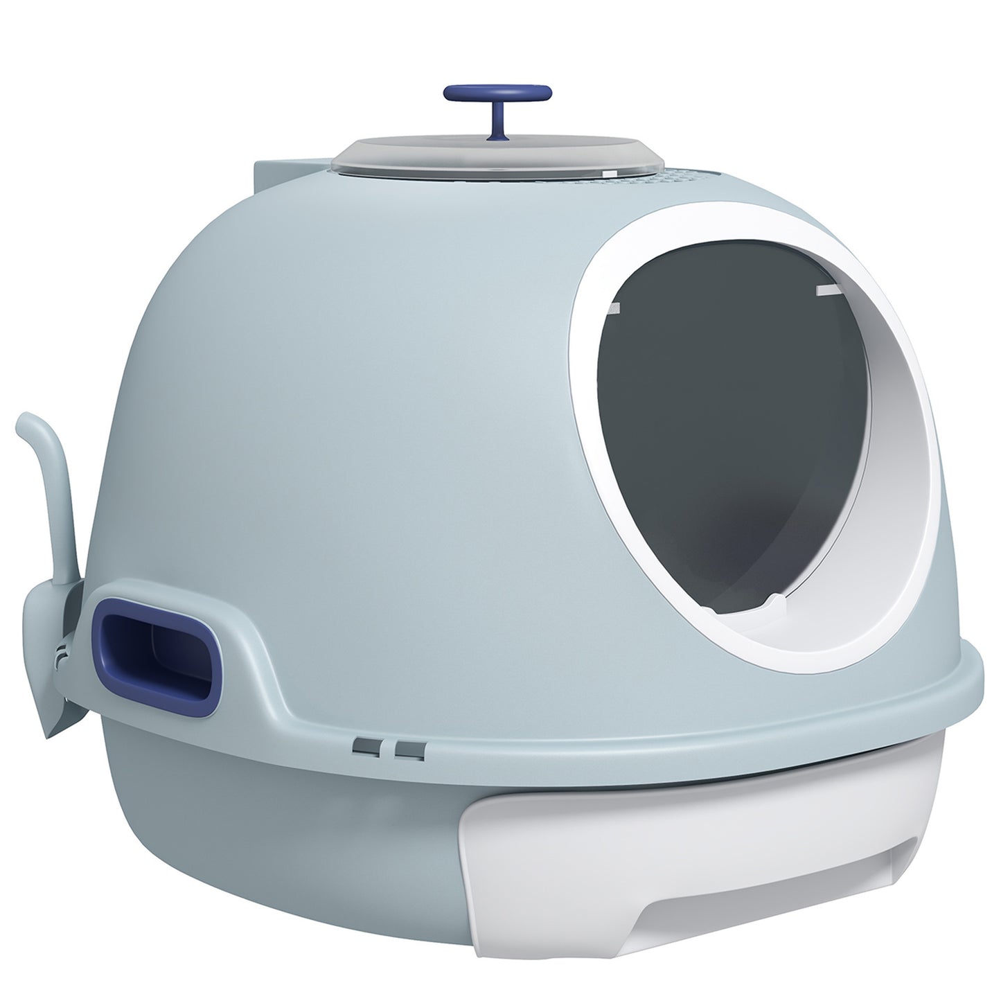 PawHut Covered Litter Box, Litter Box with a Lid, Scoop Enclosed Drawer & Skylight for Cats That's Easy to Clean, Blue