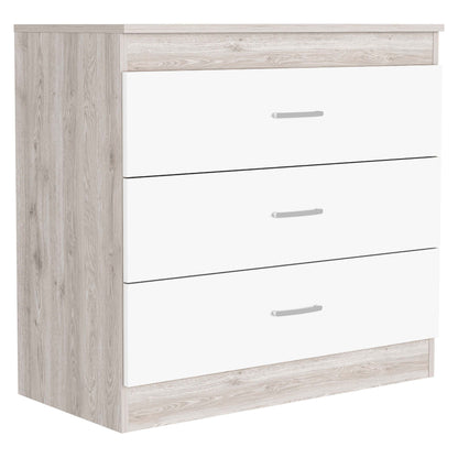 Dresser 29"H, Three Drawers, Metal Hardware, Superior Top, Light Gray / White