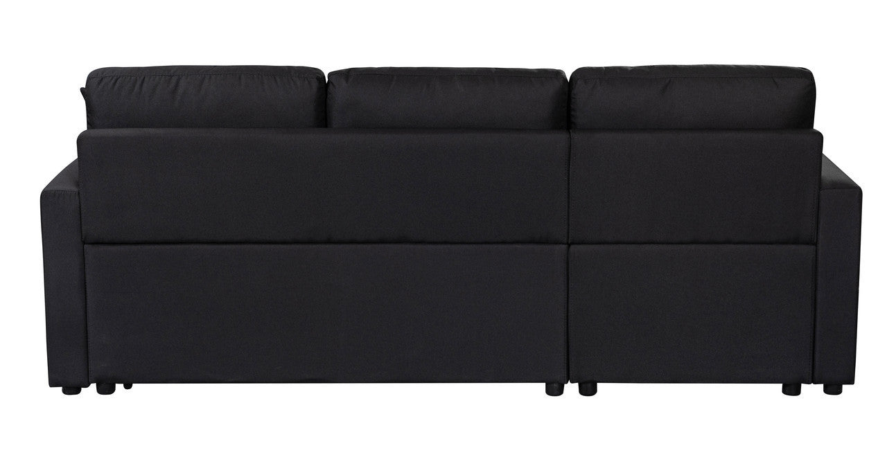 Paisley 82" Black Linen Fabric Reversible Sleeper Sectional Sofa with Storage Chaise