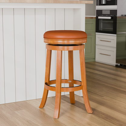 30" Bar Stool, Natural Finish, Saddle Leather Seat