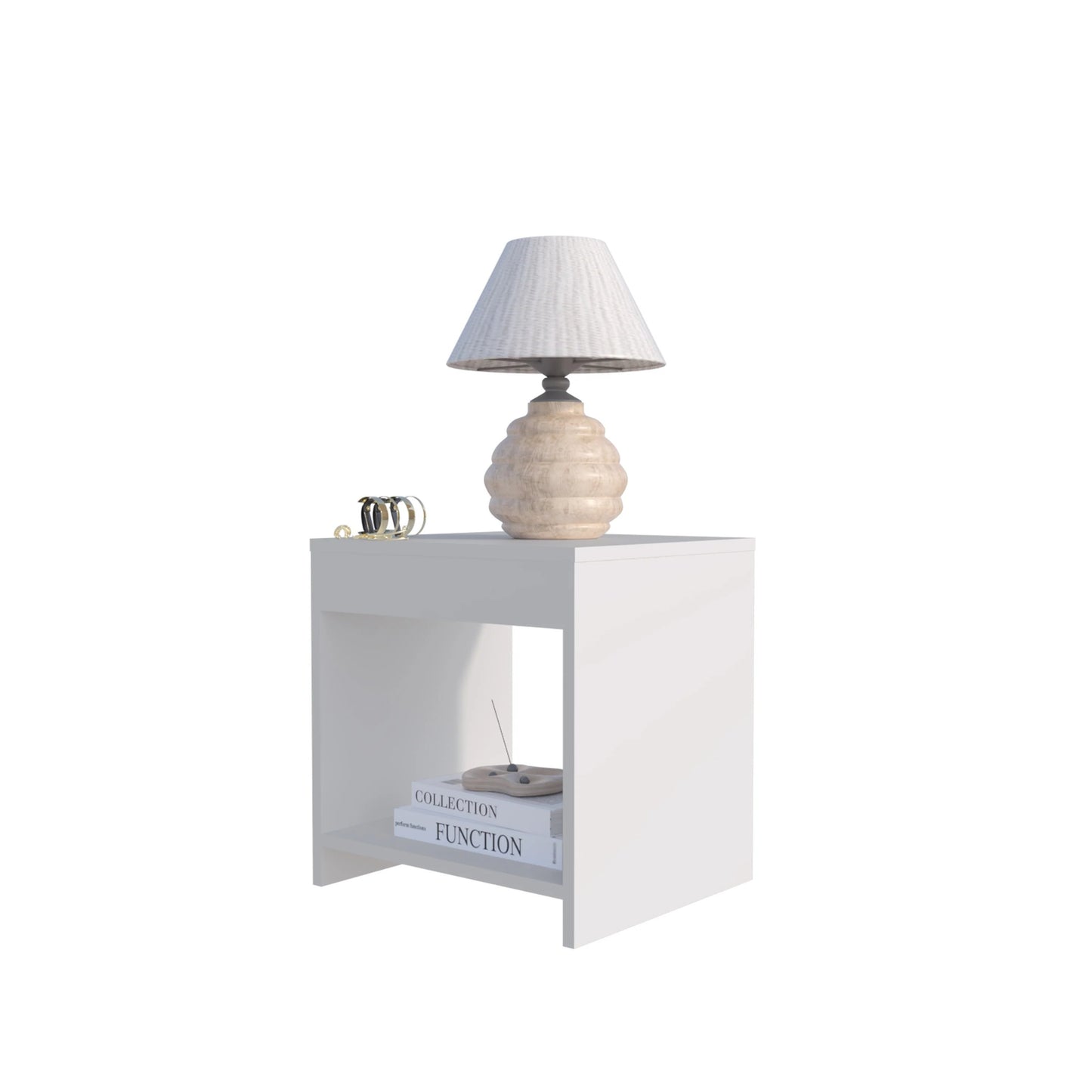 White Nightstand with Open Storage