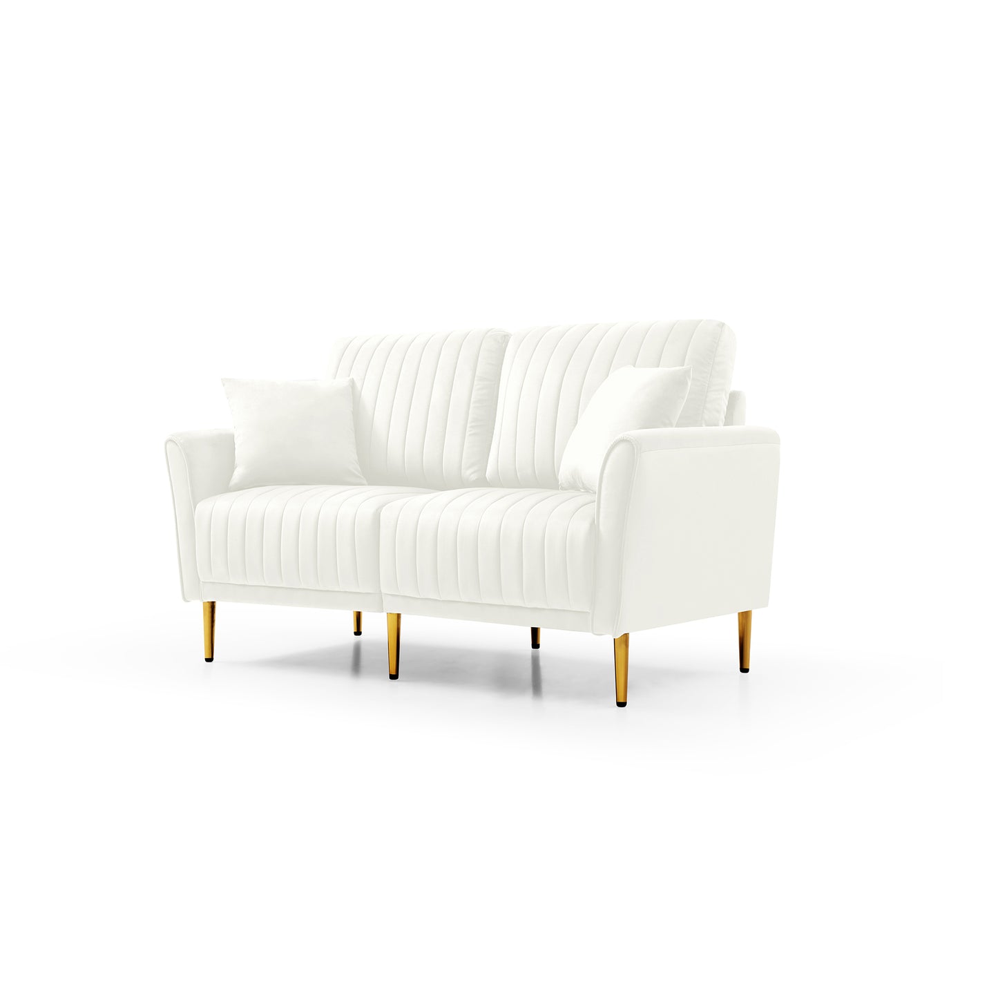 Set of 2 Couches 2-Piece Cream Velvet Upholstered Living Room Sofa Set, Including 2-Seater Sofa and Loveseat with Four Throw Pillows and Metal legs