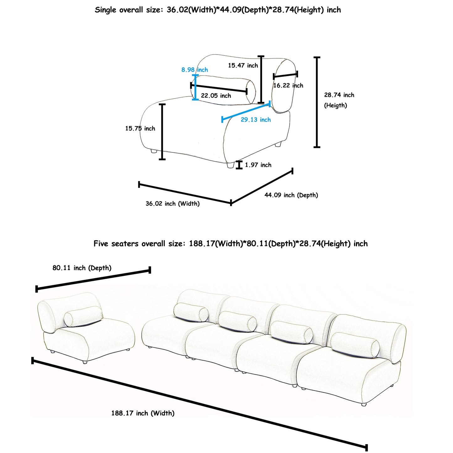 Black Modular L-Shaped Sofa with Moveable Headrests – Modern Chenille Fabric Sectional Couch with Hidden Legs & Cylindrical Pillows – Perfect for Living Rooms, Large Seating, and Customizable Layouts