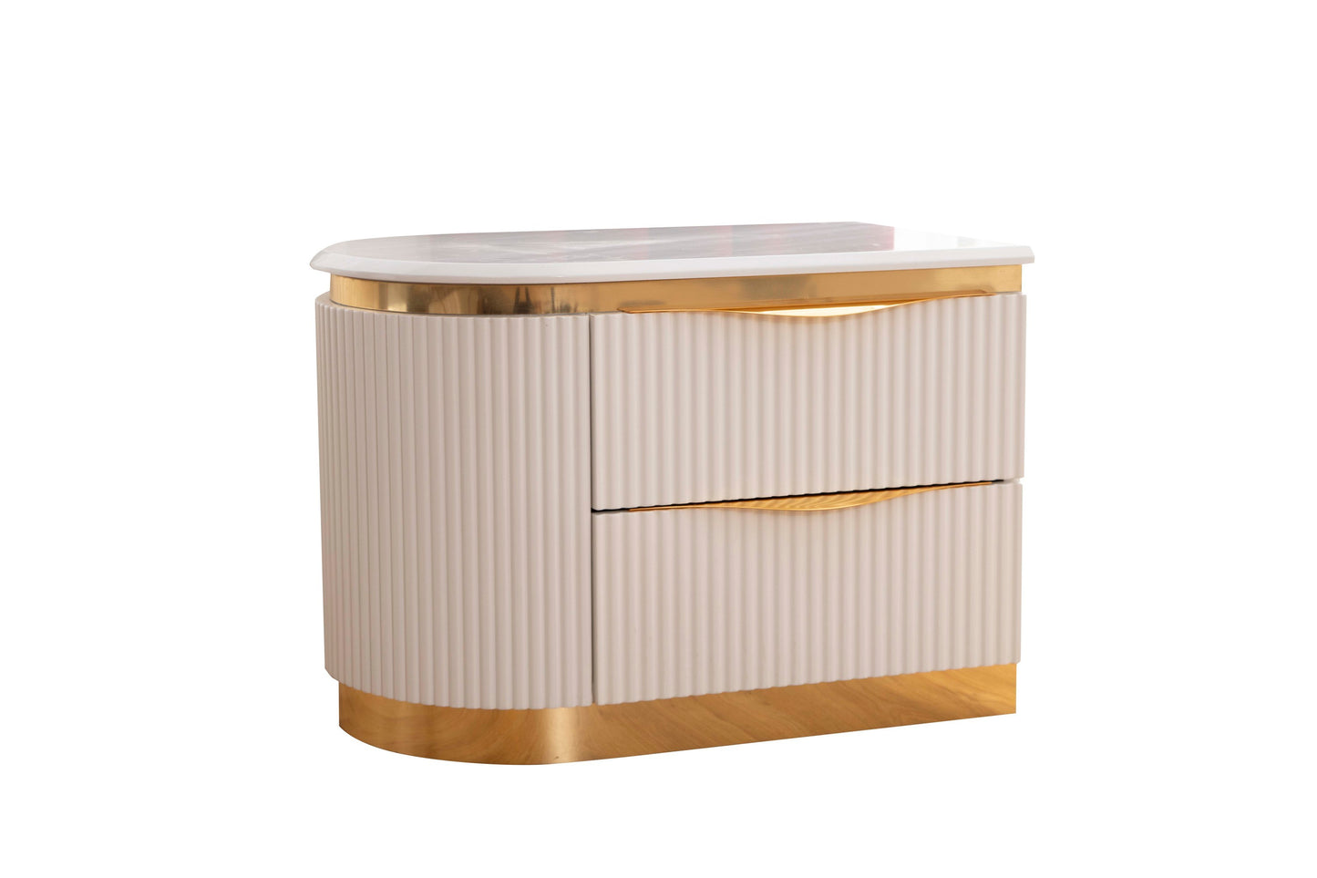 Gold Detailed Left 2-Drawer Nightstand made with Wood in White