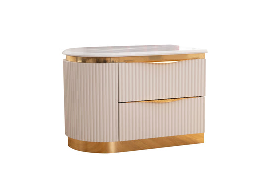 Gold Detailed Left 2-Drawer Nightstand made with Wood in White