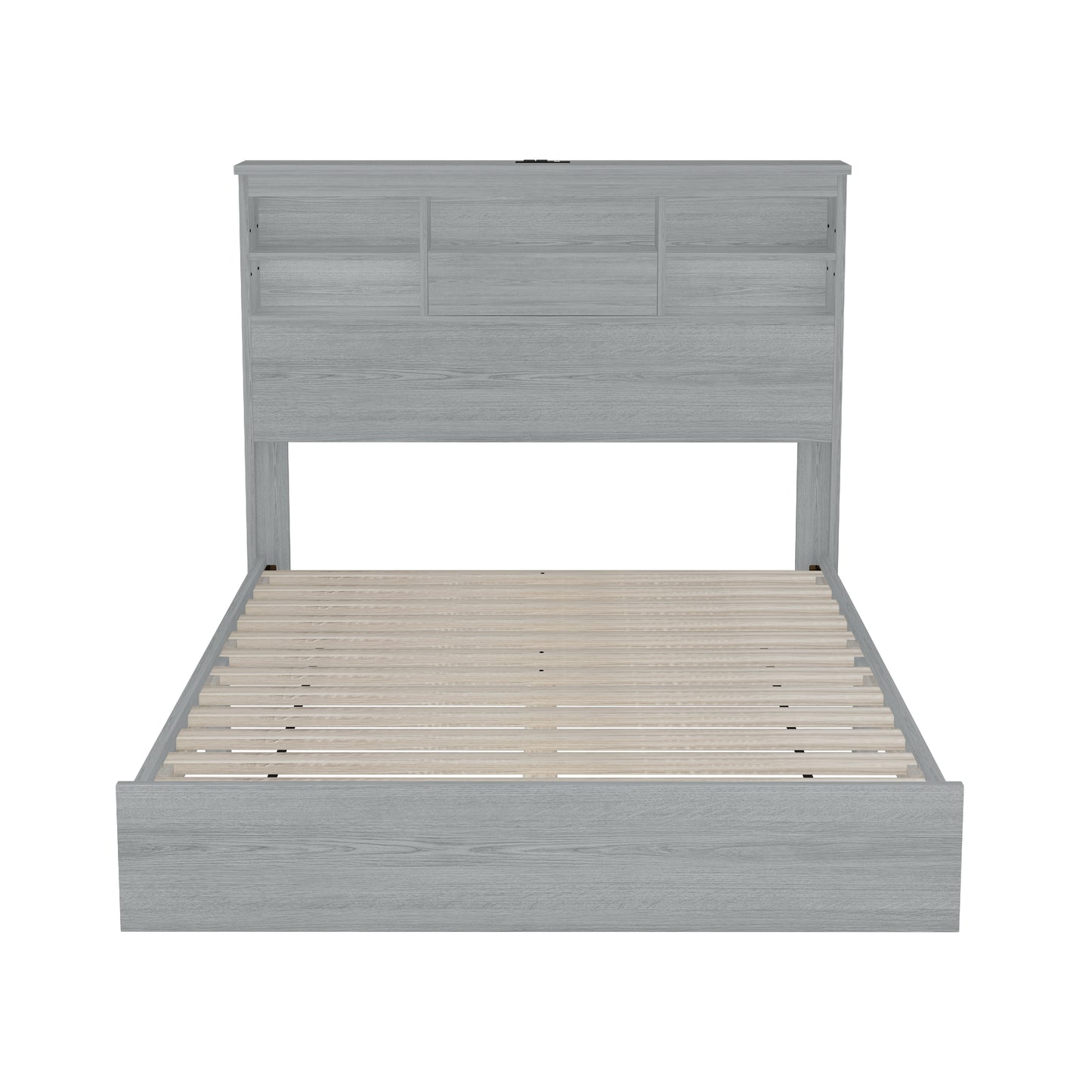 4-Pieces Bedroom Sets Queen Size Vintage Wooden Bed Frame with 2 Nightstands and 1 Dresser,Light Gray