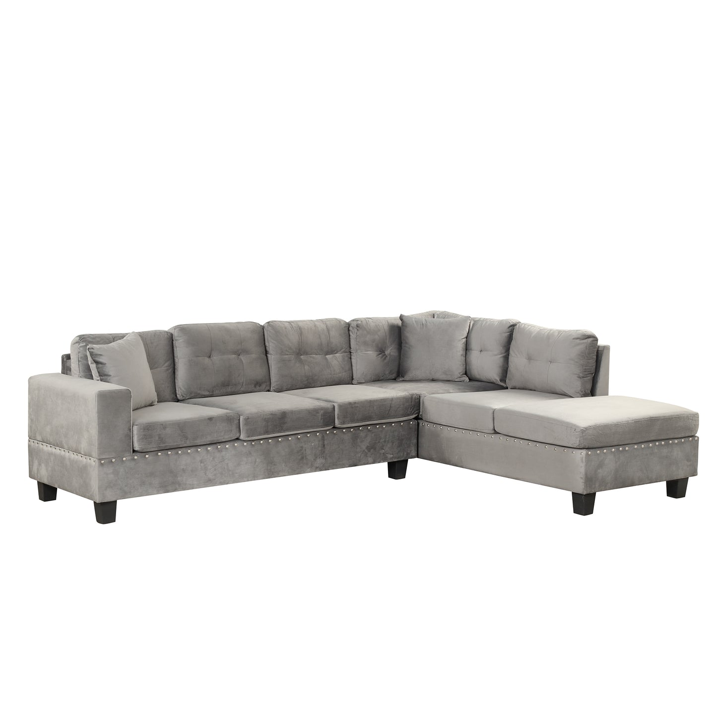 105" Modern Sectional Sofa with Storage Ottoman, L-Shape Couch with 2 Pillows and Cup Holder,Sectional Sofa with Reversible Chaise for Living Room,Gray