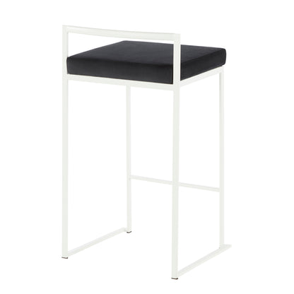 Fuji Contemporary Stackable Counter Stool in White with Black Velvet Cushion by LumiSource - Set of 2