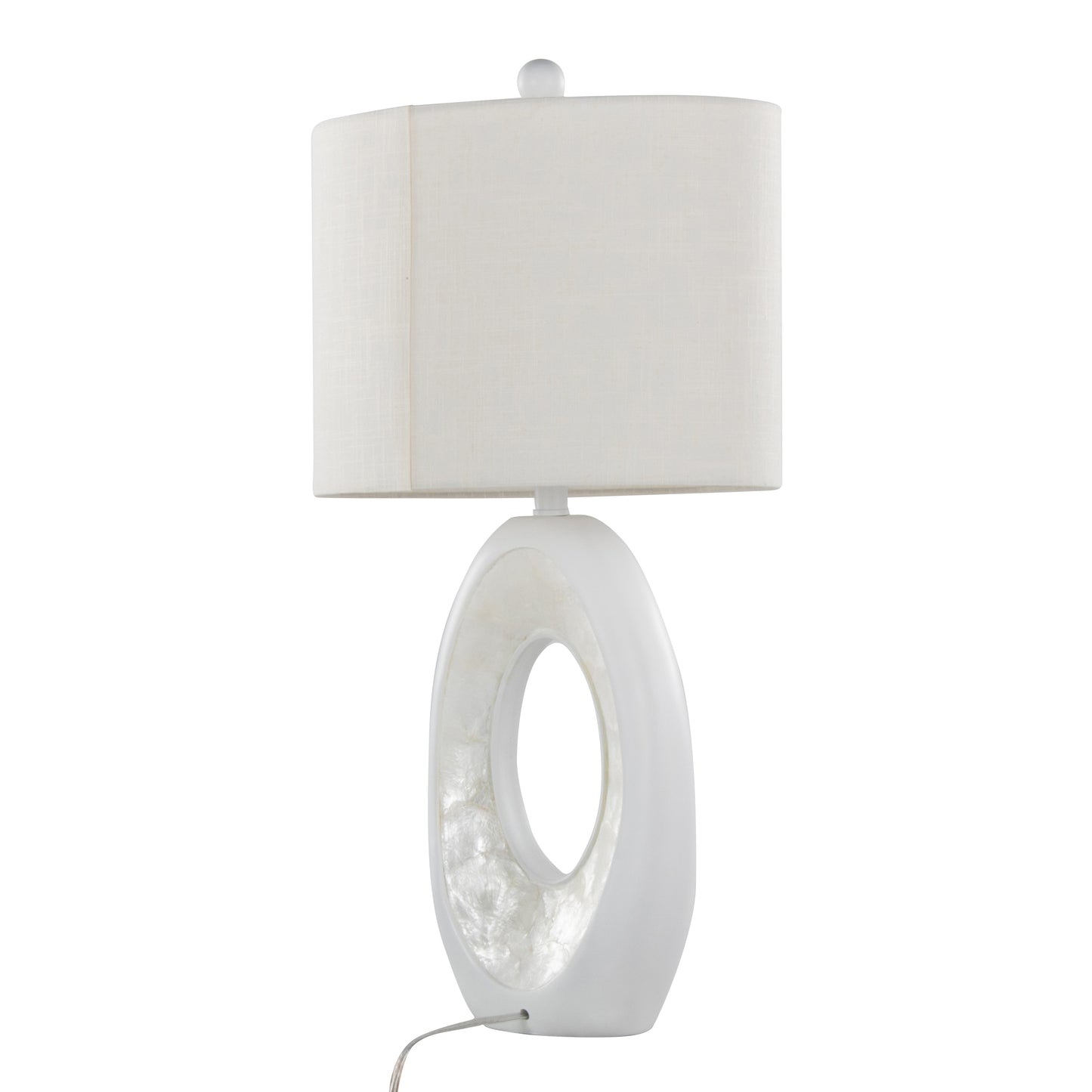 Pearl 29" Contemporary Polyresin Table Lamp in Matte White Poly, Natural Shell and White Linen Shade from Grandview Gallery by LumiSource - Set of 2