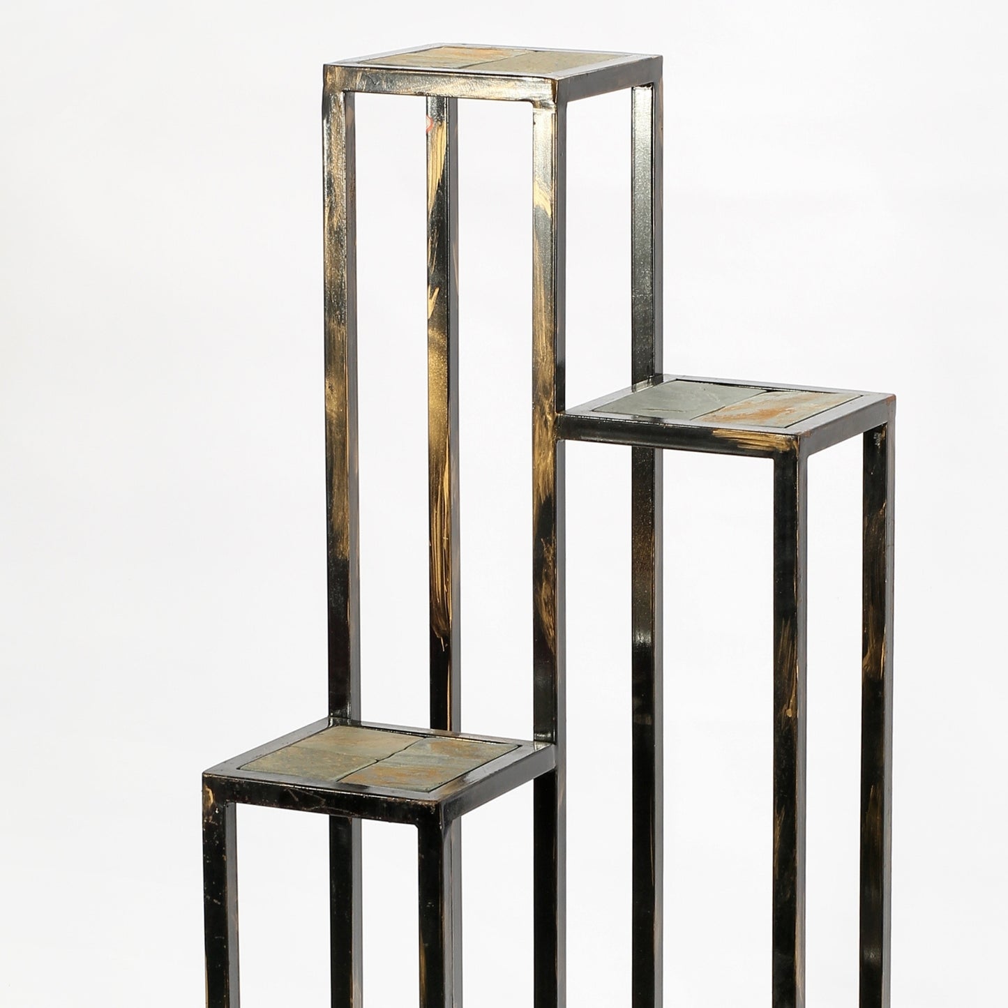 47.25" 4 Tier Gray Stone Slab Black / Gold Cast Metal Plant Stand