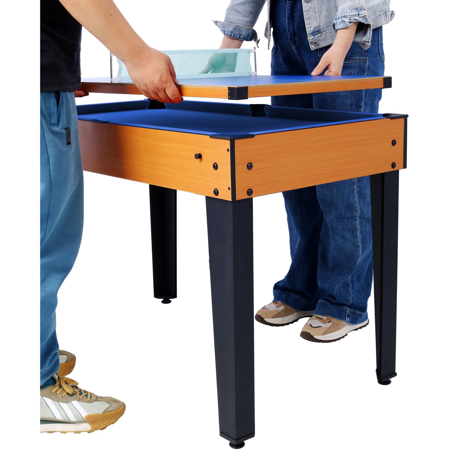 5-in-1 Multi-Game Table - Billiards, Push Hockey, Foosball, Ping Pong, and Basketball  brown /blue