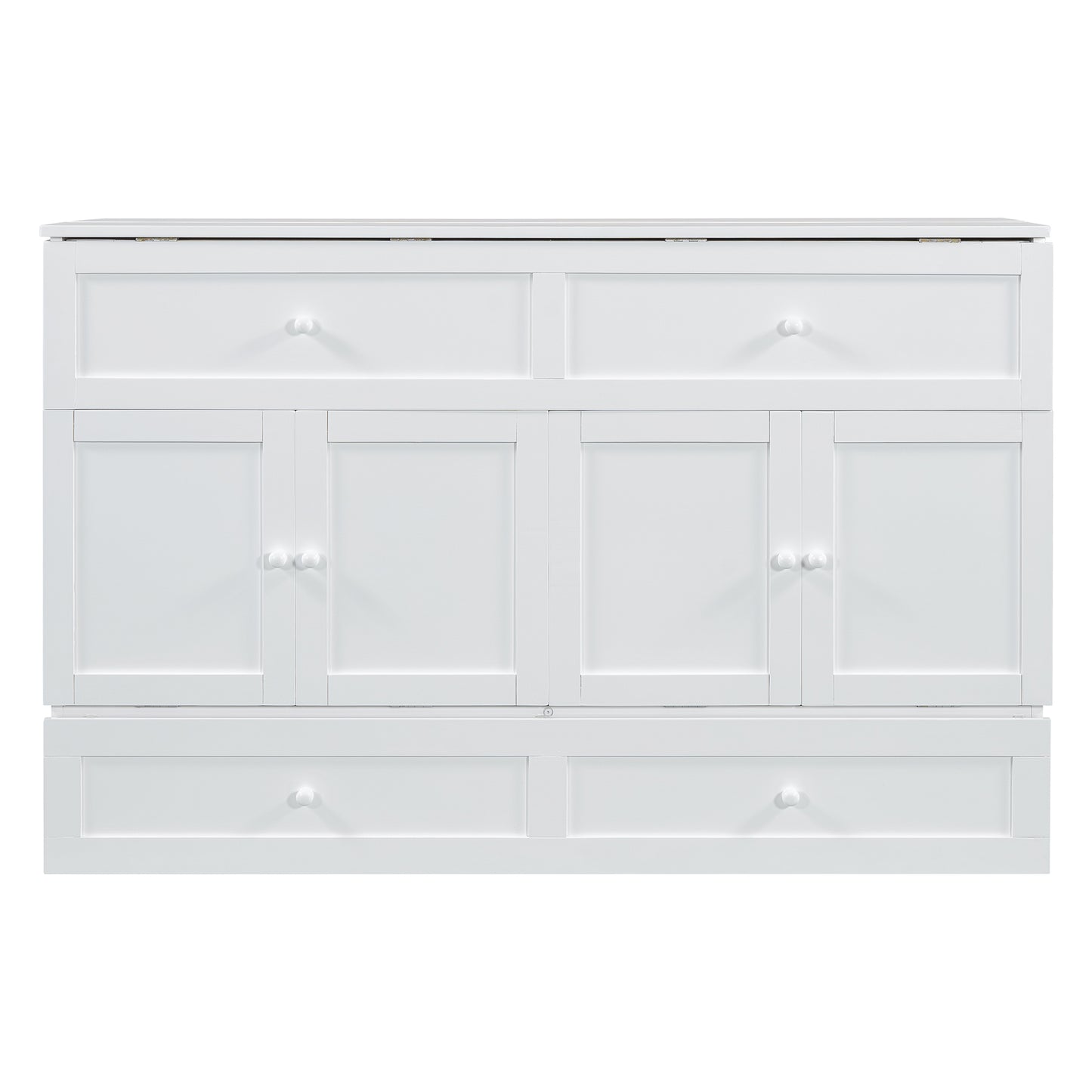 Queen Size Murphy Bed with Large Drawers, White