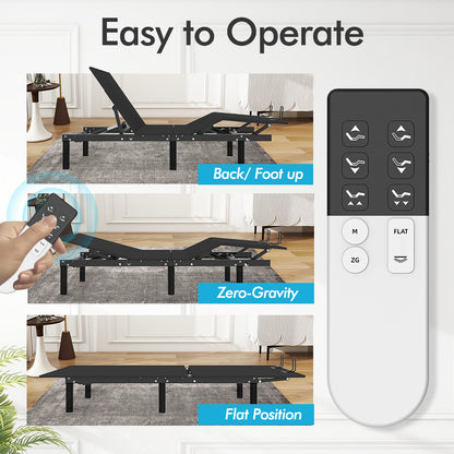 J300 Adjustable Bed Base Frame - Queen - Head and Foot Incline - Zero Gravity - Under Bed Lighting - Wireless Remote Control - TypeA - TypeC