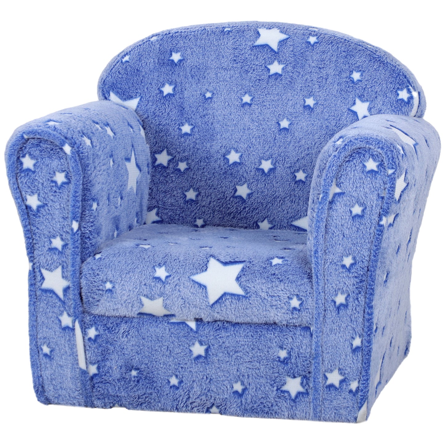 Qaba Kids Sofa Chair, Toddler Sofa with Glow in the Dark Star Design & Wooden Frame, Upholstered Baby Sofa for 18-36 Months for Bedroom, Livingroom, Playroom, Kid Room, Blue