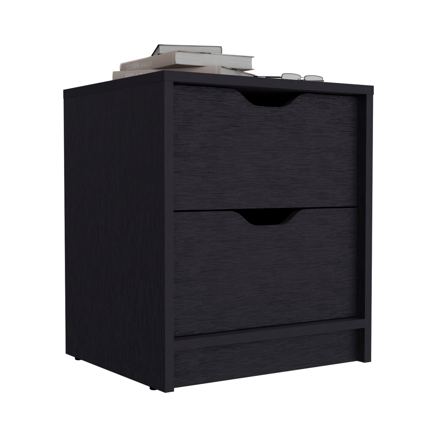 Double Drawer Nightstand 19"H, Bedside Table, Black