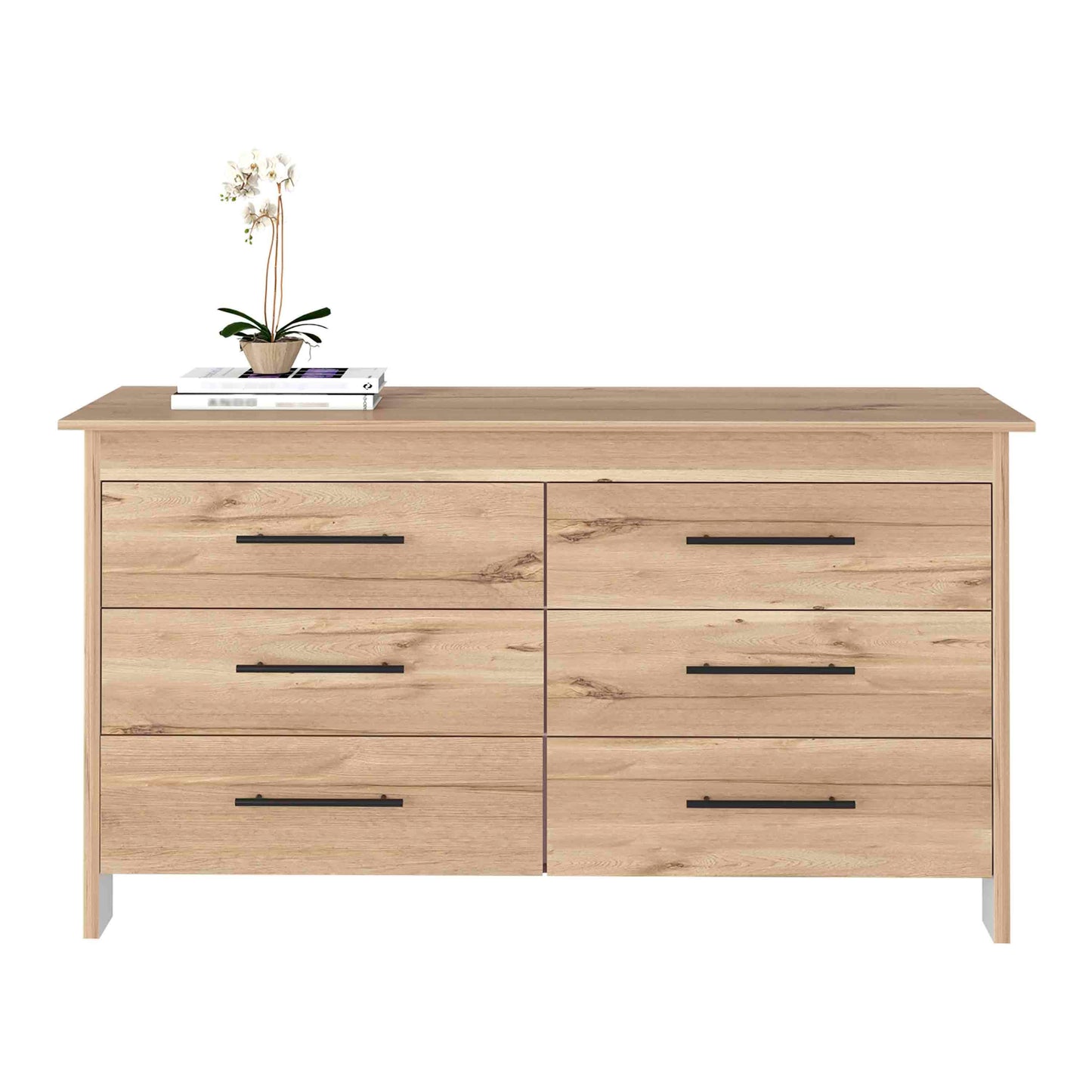 Double Dresser, 6 Drawer, Superior Top, Light Oak / White