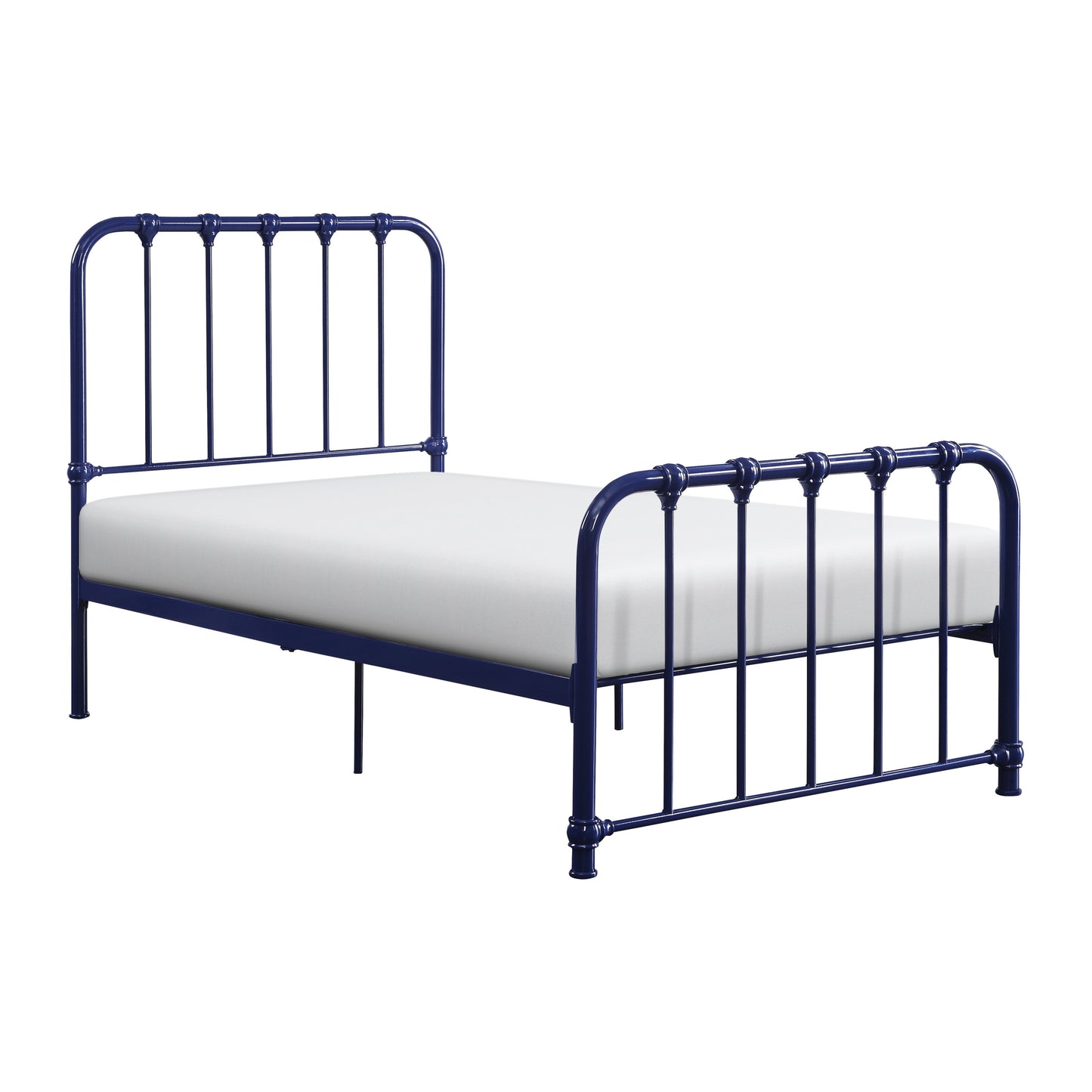 Metal Bed Blue Finish Twin Platform Bed 1pc, Bed in a Box