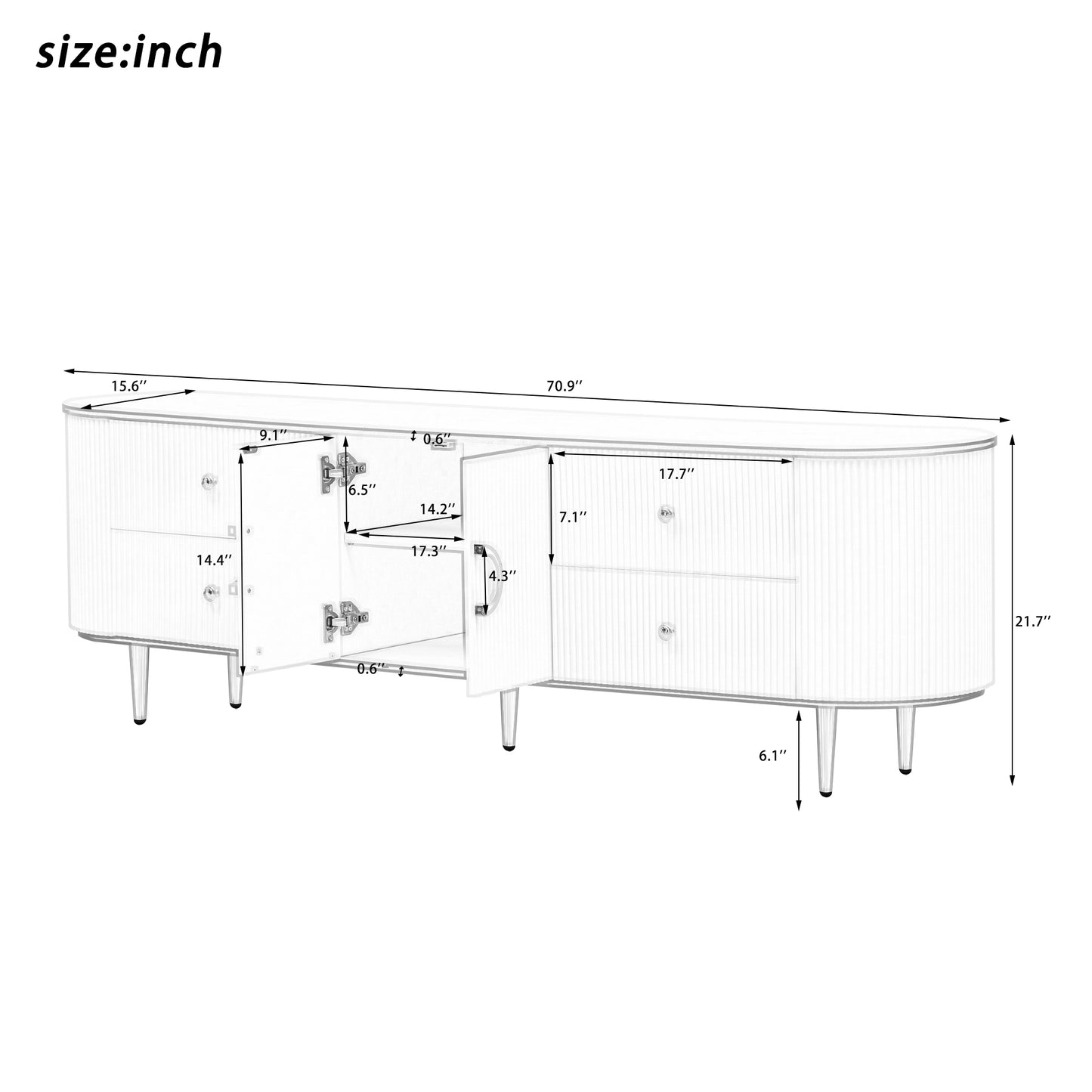 U-Can Modern TV Stand for TVs up to 80 Inches, Entertainment Center with 4 Drawers and 1 Cabinet, Wood TV Console Table with Metal Legs and Handles for Living room