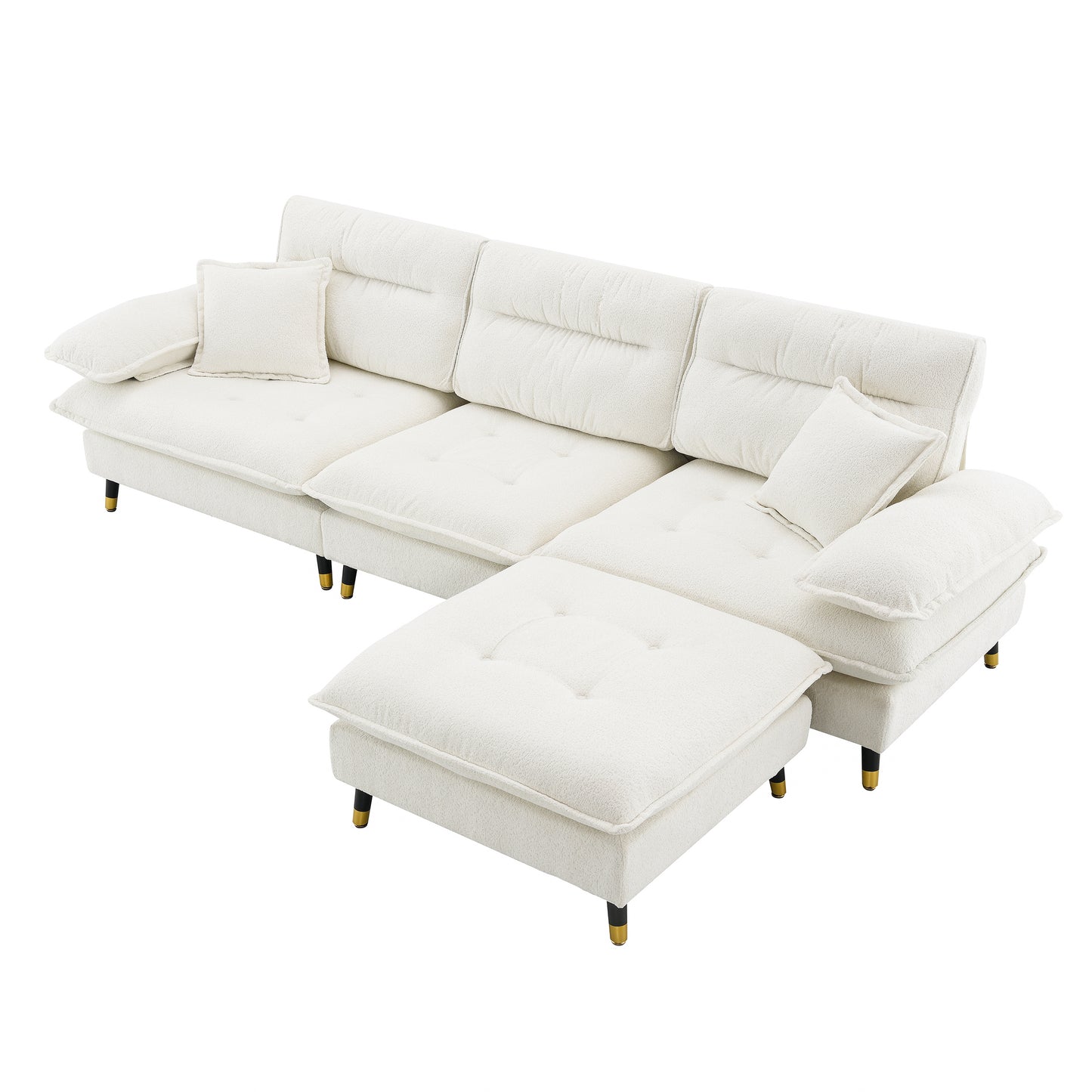 106*66.5" L shaped Convertible Sectional Sofa,4 Seat Tufted Couch Set with Two-tone Adjust Legs,Cloud Chenille Fabric,Movable Ottoman for Living Room,  Apartment,Office,3 Colors