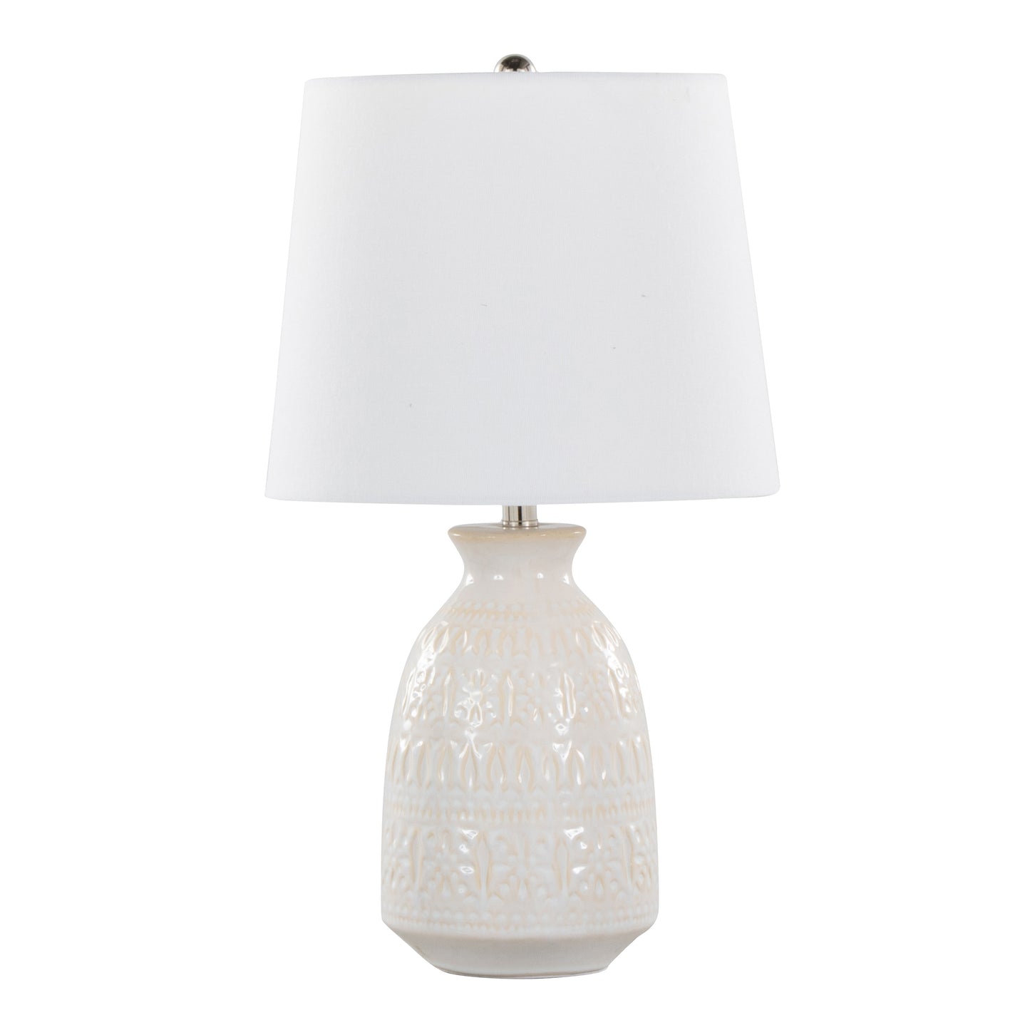 Claudia 20" Contemporary Ceramic Accent Lamp in Off-White Ceramic, Polished Nickel Accents and White Linen Shade from Grandview Gallery by LumiSource - Set of 2