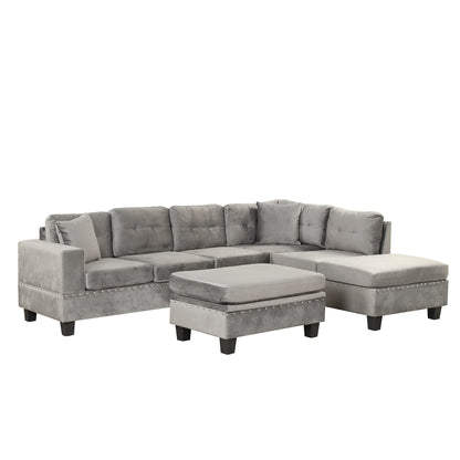 105" Modern Sectional Sofa with Storage Ottoman, L-Shape Couch with 2 Pillows and Cup Holder,Sectional Sofa with Reversible Chaise for Living Room,Gray