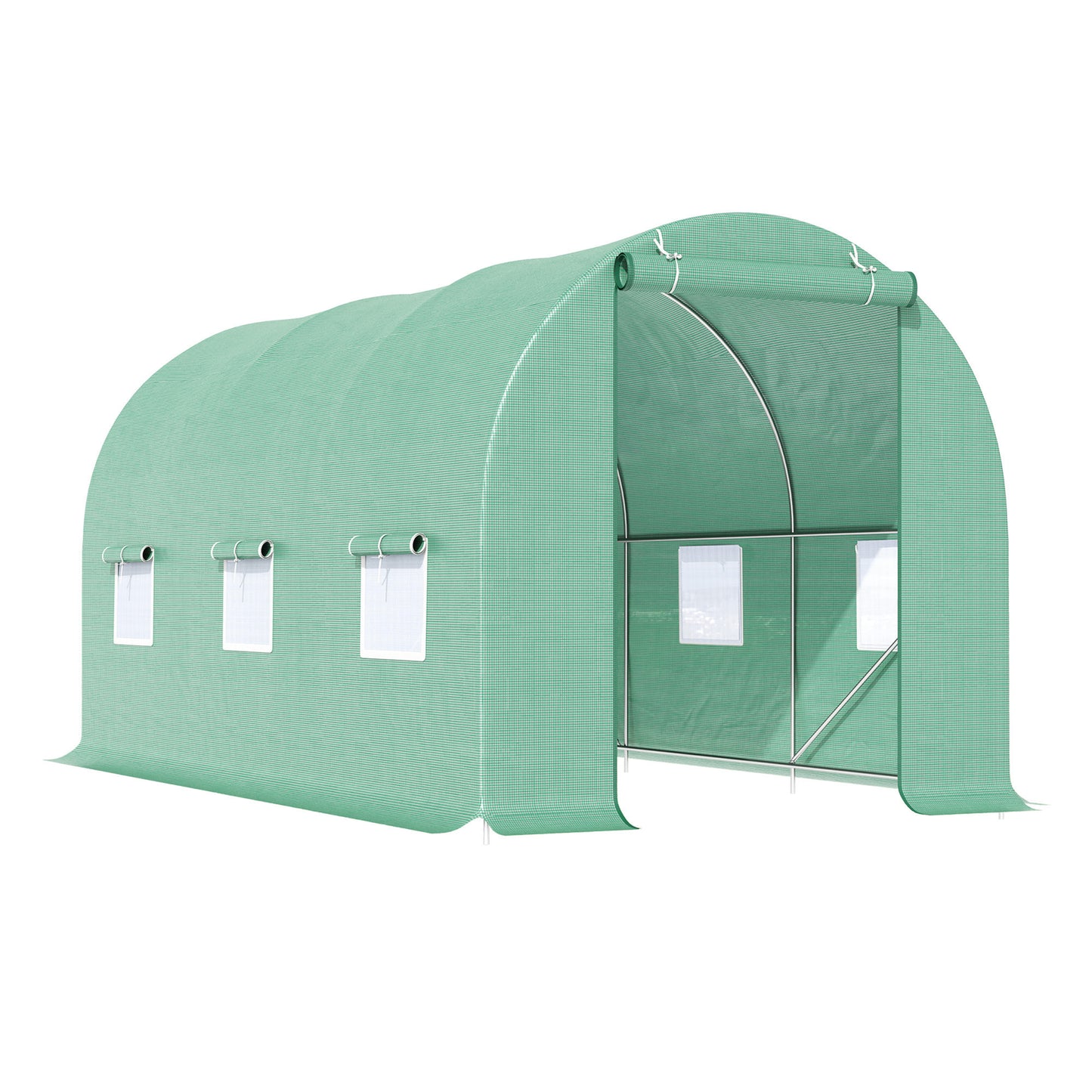 Outsunny 15' x 6' x 7' Walk-in Tunnel Greenhouse Garden Plant Growing House with Door and Ventilation Window, Green