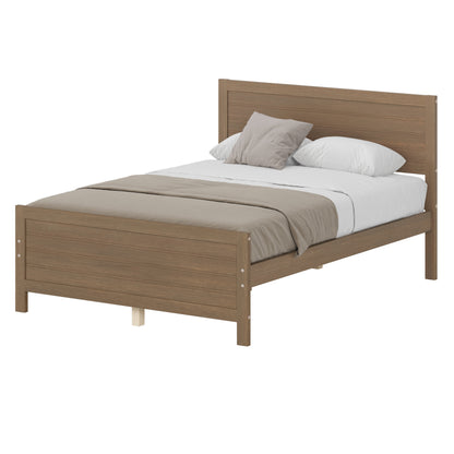 Wood Platform Bed Frame with Headboard, Mattress Foundation with Wood Slat Support, No Box Spring Needed, Full Size, Walnut