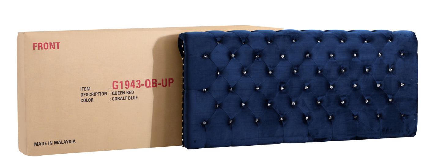 Transitional Navy Blue Upholstered Bed