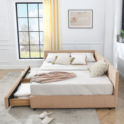 Queen Size Storage Upholstered Tufted Bed Frame, Sofa Bed Frame with Comfortable Backrest and Armrests, Queen Size Bed for Bedroom, Living Room,Velvet, PINK(85.5''*64.5''*29.5'')