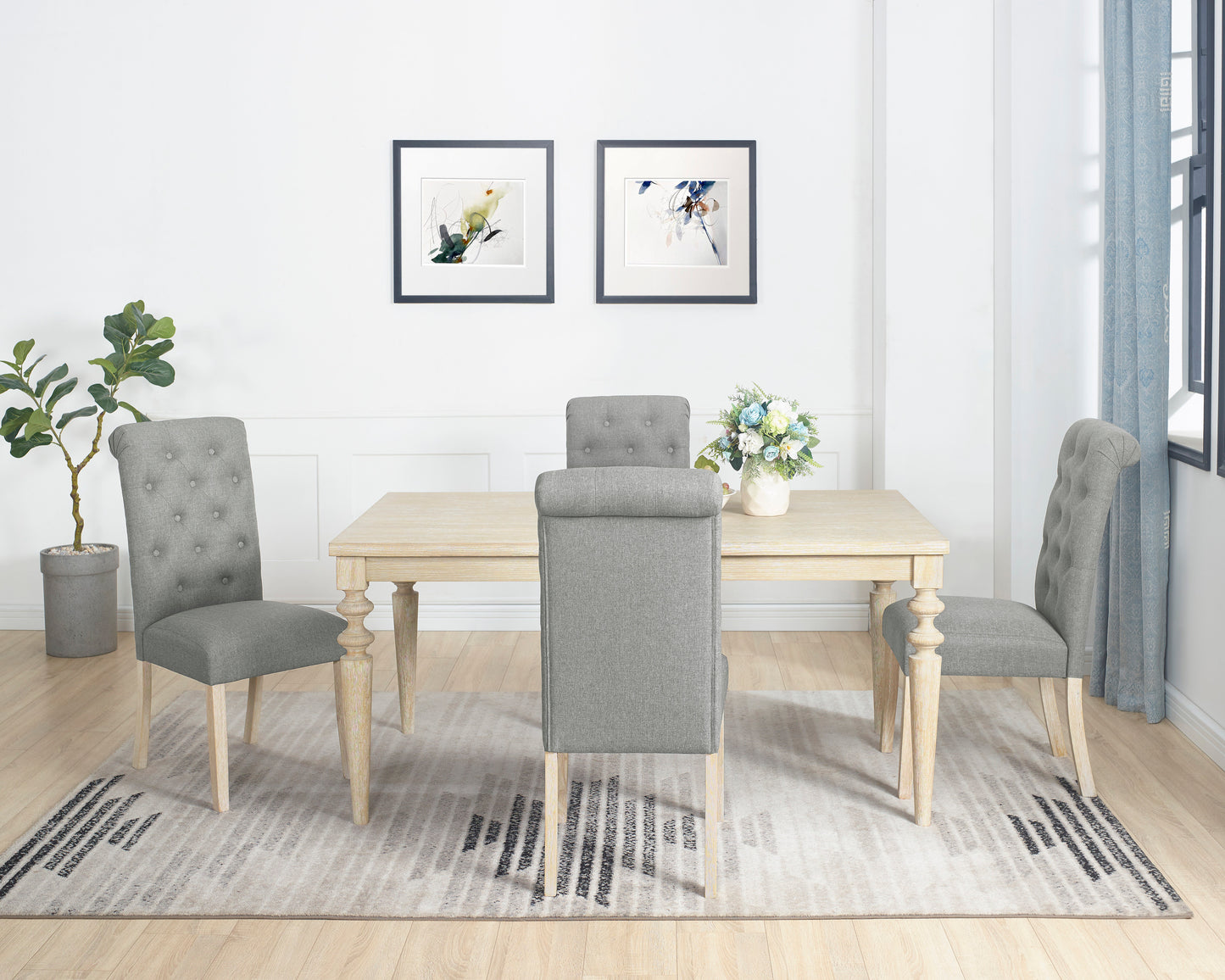 Amonia 5-piece Dining Set, Turned-Leg Dining Table with 4 Tufted Chairs