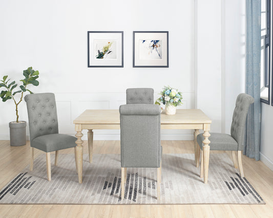 Amonia 5-piece Dining Set, Turned-Leg Dining Table with 4 Tufted Chairs