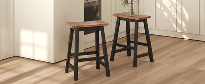 TOPMAX Farmhouse Rustic 2-piece Counter Height Wood Kitchen Dining Stools for Small Places, Walnut+Black