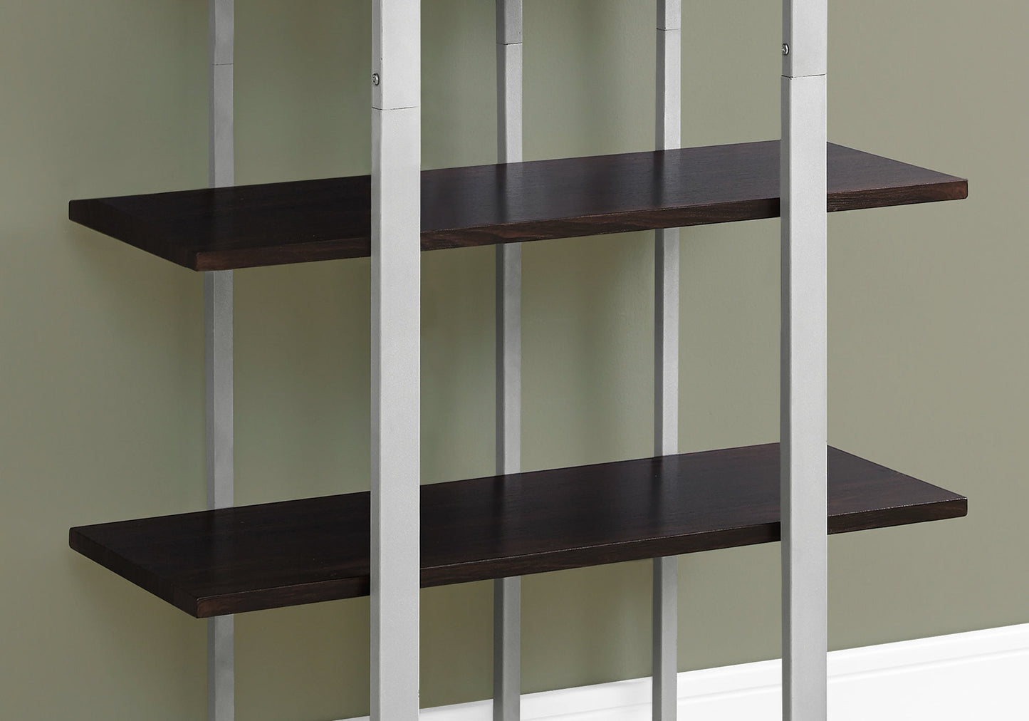 Bookshelf, Bookcase, Etagere, 4 Tier, 60"h, Office, Bedroom, Brown Laminate, Grey Metal, Contemporary, Modern